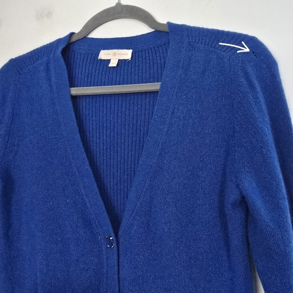 Tory Burch 100% Cashmere Cardigan in Cobalt Blue with small hole - Picture 4 of 13